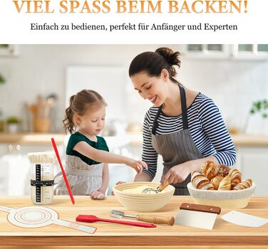 Набір для приготування закваски та випікання хліба 10 предметів: 2 кошики для бродіння (23см круглі, 25см овальні), 730мл банку для закваски, повний набір аксесуарів для випікання закваски для початківців