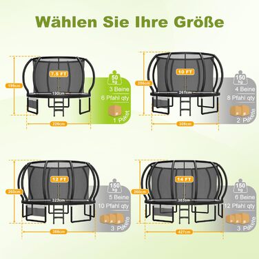 Батут Devoko вуличний Ø228/305/366/427/488 см з захисною сіткою та драбиною, чорний. Дитячий батут для саду з сертифікатом GS