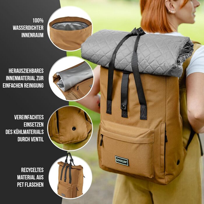 Терморюкзак Coolin' Kühlrucksack 30L: 30 літрів, з відділенням для охолодження, для пікніків та відпочинку на природі (білий/коричневий)