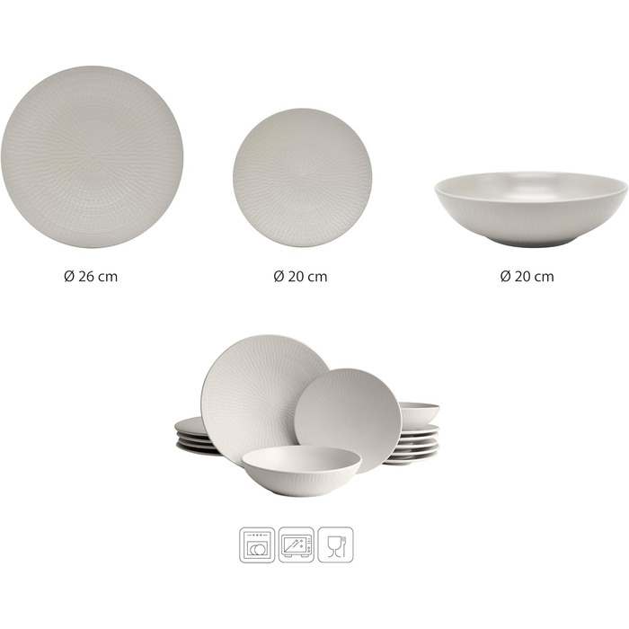 Вінтажний обідній сервіз ECHTWERK, Blanka Nature-Design, для 4 осіб, Стильний набір посуду з фаянсовою структурою з 4 обідніми тарілками, 4 бічними тарілками, 4 тарілками для супу, вершками (18 шт. )