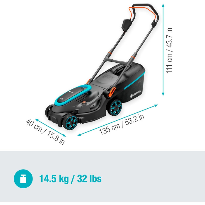 Акумуляторний газонокосарка Gardena PowerMax 37/36V P4A Ready-to-Use Set: для газонів до 350 м², ширина косіння 37 см, об'єм збору 45 л, центральне регулювання висоти, двигун PowerPlus з Eco-режимом