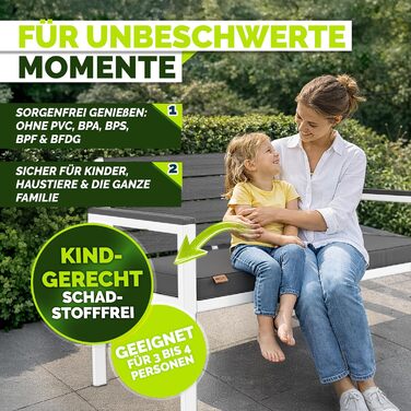 Садова лавка Tillvex® 3-4 місця з подушками та чохлом, вулична, дерев'яний вигляд, до 300 кг, стійка до УФ-випромінювання, антрацит/білий, 150 см