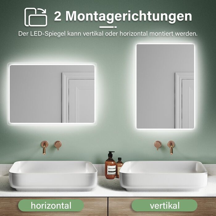 Дзеркало для ванної кімнати з підсвічуванням 80x60 см, LED, антизапітніння, 3 кольори, IP44, тип A