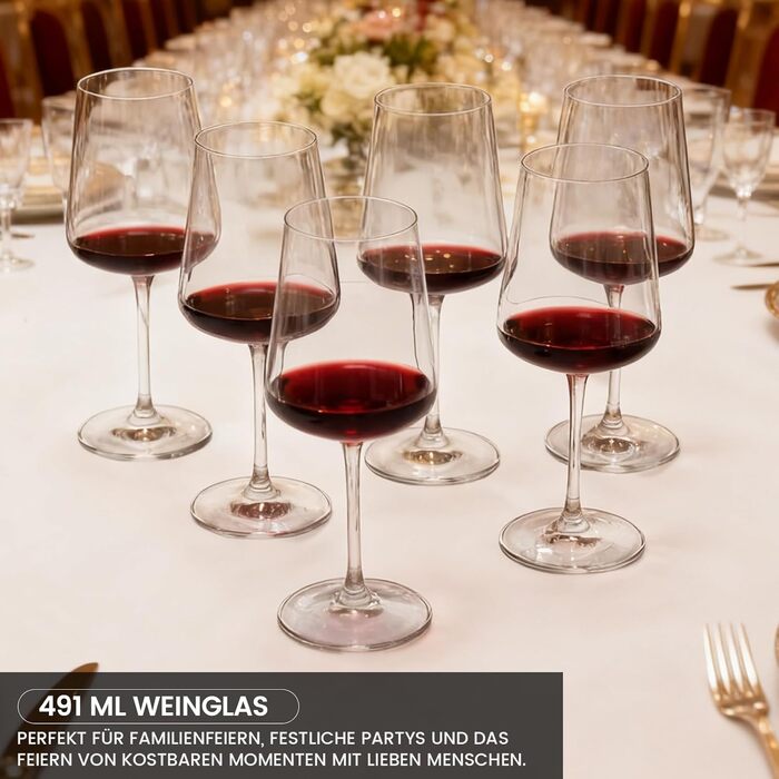Набір келихів для вина PROST! 6 шт. 491 мл, без свинцю, для червоного вина, вечірок та компаній