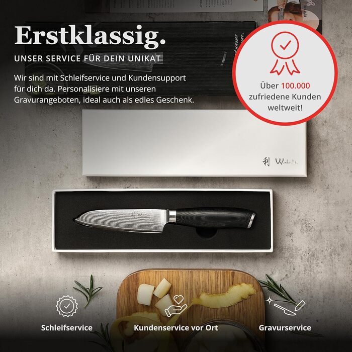 Ніж кухонний Wakoli Mikata Damast 17 см з лезом з дамаської сталі та ручкою Micarta (Сантоку)