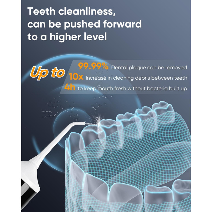 MySmile LP221 Бездротовий ірригатор для порожнини рота з UVC стерилізацією, 335 мл, портативний, OLED-дисплей, 4 режими, 8 насадок, чохол для дому та подорожей (перламутровий)