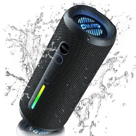 Портативна Bluetooth колонка OHAYO 24W з RGB підсвічуванням, басами, IPX7, 30 годин роботи, мікрофоном, для відпочинку на природі (чорна)