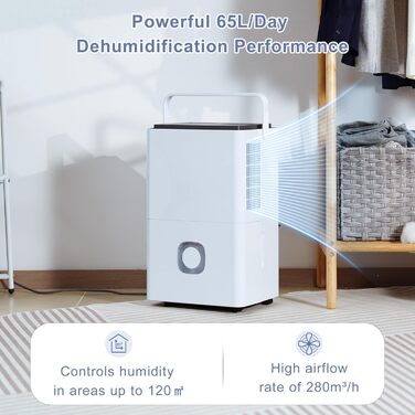 Електричний осушувач повітря з насосом: 80 л/день, компресорний, бак 8 л, повітряний потік 400 м³/год, смарт-гігростат, тихий будівельний осушувач для підвалу/квартири/офісу/ванної кімнати/спальні, чорний & білий (сірий & білий)