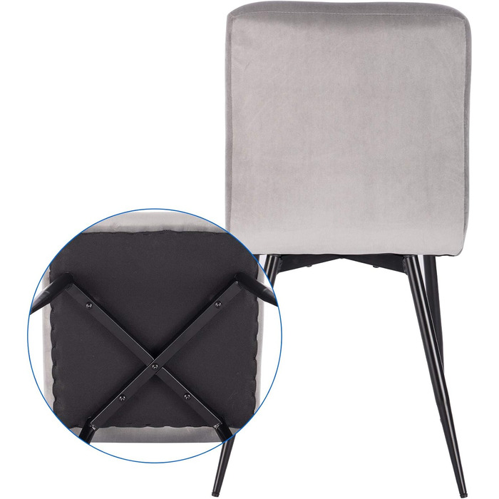 Набір обідніх стільців Lestarain 6 шт. з м'яким сидінням, оксамитові, для кухні/вітальні, металеві ніжки, сірий