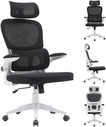 Офісний крісло BAKAJI з ергономічною тканиною, підтримкою попереку та підголівником, поворотне, регульоване по висоті, дихаюча тканина, чорний