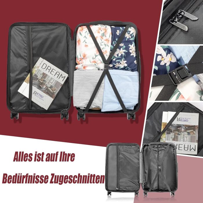 Набір валіз LEADZM 3 шт. з захистом кутів, ABS, телескопічний ручка, ручна поклажа (Бургунді)