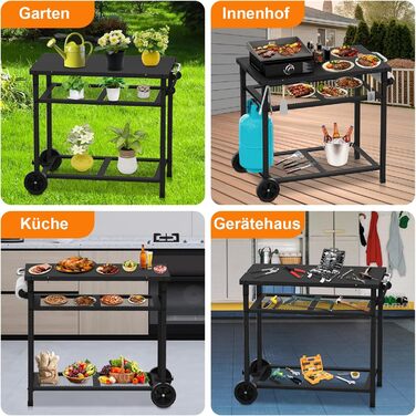 Гриль-вогнівку з грилем та піч для піци на коліщатках - стіл для гриля та піци для вулиці з двома сітчастими полицями для дому, вечірки, кемпінгу