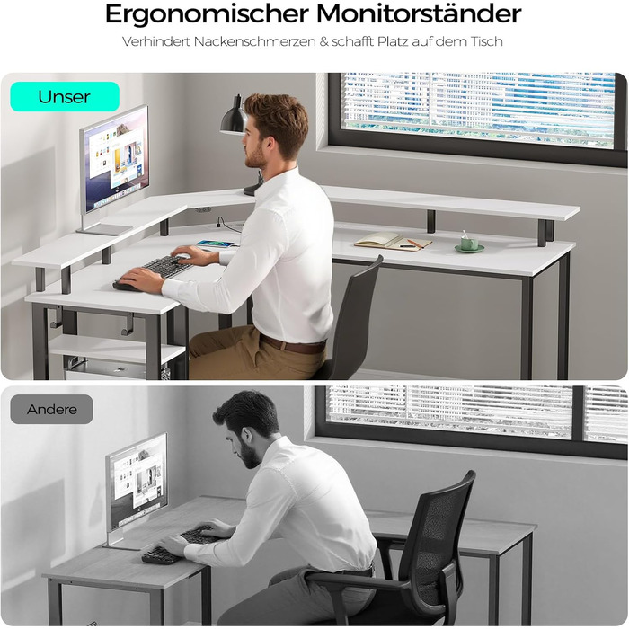 Комп'ютерний стіл Rolanstar L-подібний з RGB підсвічуванням та розетками, геймінговий стіл з полицею та гачками, для офісу, робочого кабінету, спальні (білий, 137 см), 137 x 137 x 87 см