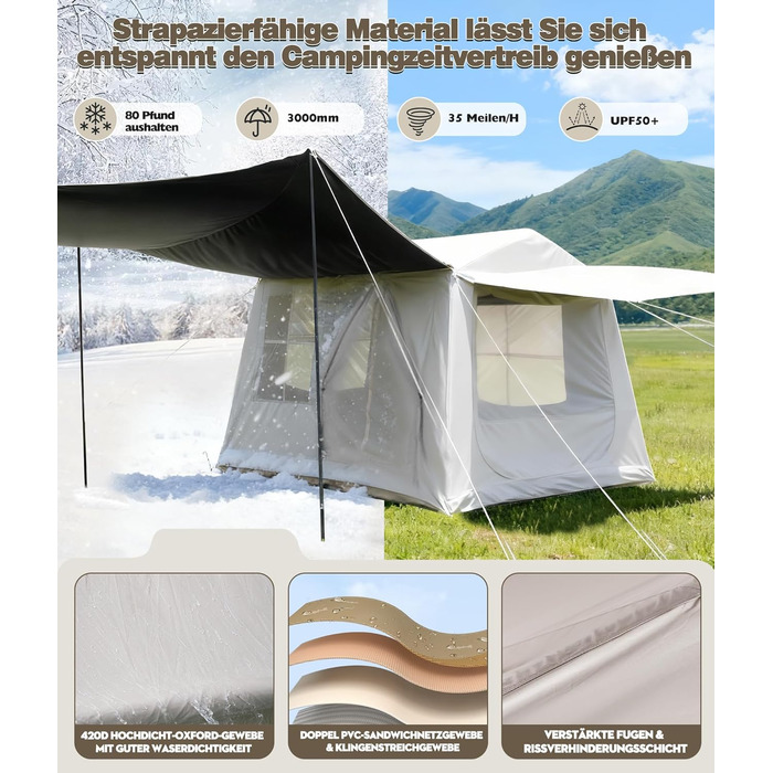 Надувний кемпінговий намет для 2-8 осіб 4 сезони Oxford, з повітряним насосом, швидке встановлення 270x270x200 см, з козирком