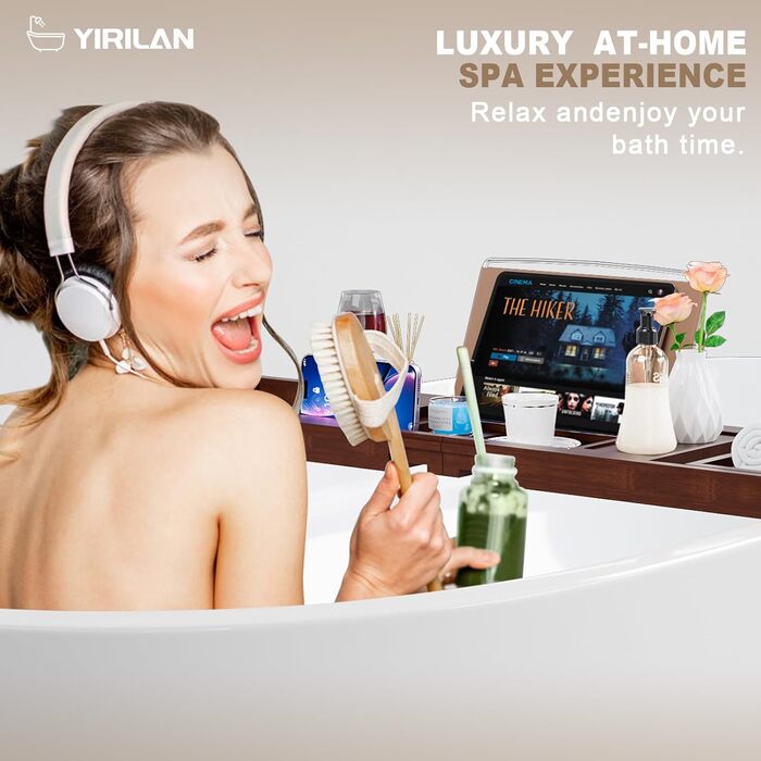 Підставка для ванни Yirilan, висувна, бамбукова, для 1-2 осіб, з тканиною (колір: коричневий)