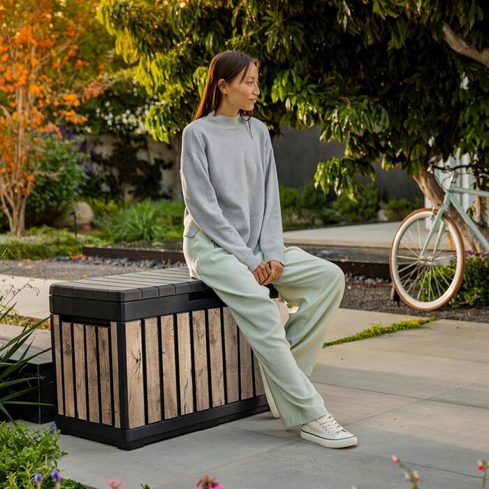 Садова скриня Koll Living Kentwood 190л з сидінням, дерев'яний стиль, водонепроникна, для подушок, інструментів, іграшок