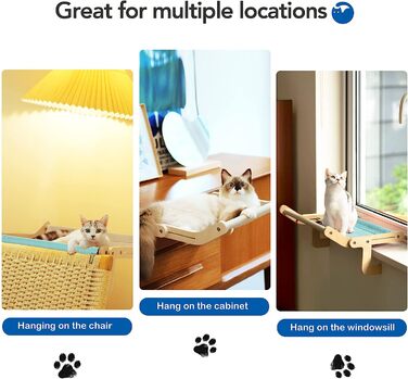 Підвісне ліжко для кішок MEWOOFUN, гамак для кішок, сидіння біля вікна для кішок, шезлонг, підвісне ліжко для кішок, компактний дизайн до 18 кг (синій / сірий)