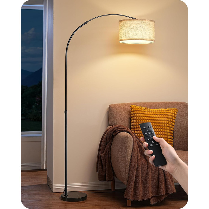 Торшер EDISHINE димований для вітальні, E27 з LED-лампою і пультом, плавне регулювання яскравості та кольору, висота 143-176 см, поворотна головка, чорний