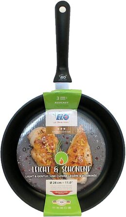 Сковорода для млинців ELO Ø 28 см, енергозберігаюча, з антипригарним покриттям, для всіх варильних поверхонь, можна мити в посудомийній машині, чорна (Alucast, 24 см)