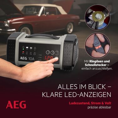 Зарядний пристрій акумуляторів AEG LT 20, 20A для 12/24V авто, 9-ступінчатий, Power Supply, інтелектуальна зарядка, автоматична компенсація температури, чорний/сірий