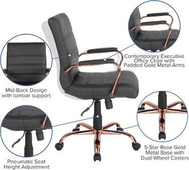 Крісло шеф Flash Furniture, обшите білою шкірою, з червонозолотим каркасом, 61 x 58,5 x 103,5 см