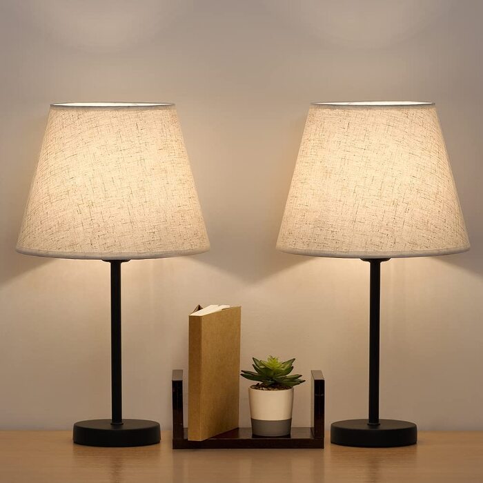 Приліжкові лампи LIANTRAL з 2 комплектів, світлодіодна настільна лампа, настільна лампа з металевою основою і лляним абажуром, сучасна настільна лампа для спальні, вітальні, звичайної кімнати в гуртожитку