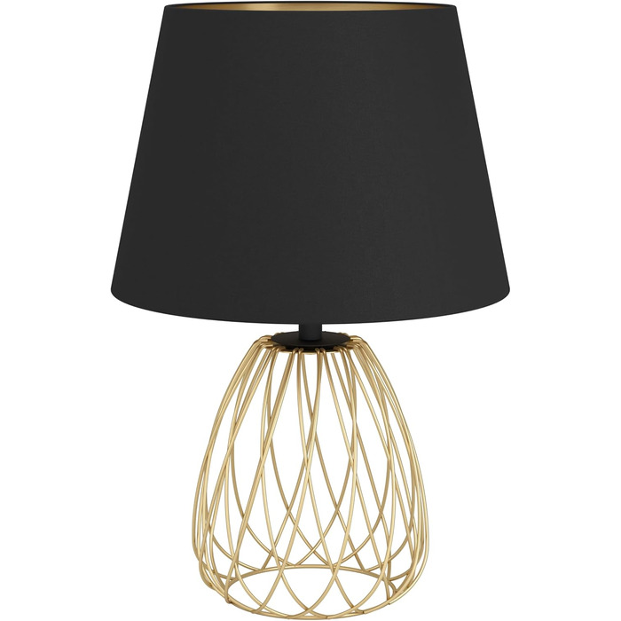 Торшер EGLO JAZMINIA – вінтажний торшер 45 см, чорний та латунь, тканинний абажур, ретро дизайн, метал, патрон E27, LED сумісний, вимикач на кабелі