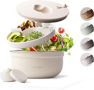 MAMEIDO Salatbox to go 1,5 л: ланчбокс з нержавіючої сталі, бенто-бокс з відділеннями, 1500 мл, Ivory Beige