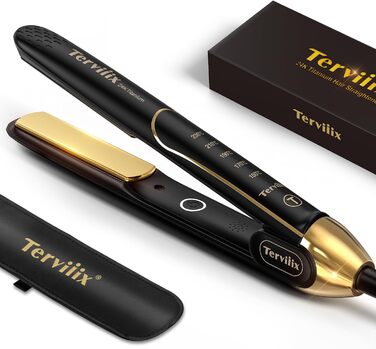 Широкі пластини Terviiix Straightener, з пластинами 100 чистого титану, широкий випрямляч для густого волосся, випрямляч для локонів і випрямлення, для випрямлення та хвиль, PTC Швидке нагрівання, подвійний натяг (25 мм)