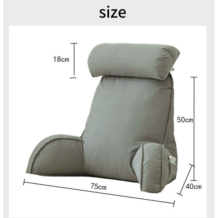 Зручне крісло-мішок з підголівником та кишенею, ергономічне крісло для читання, відпочинку, офісу (75x40x50 см, Коричневе)