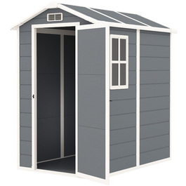 Outsunny Garden Shed 2,1 м², Водонепроникний садовий сарай з підлоговим односхилим дахом, 131x186x198/172 см, Сарай для інструментів з дверима, що замикаються, Вікно Велосипедний гараж, Садова шафа з алюмінію, для заднього двору, Саду, Сірий | Аосом