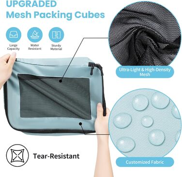 Набір органайзерів для одягу в дорогу Packing Cubes для валізи, 10 шт, блакитно-зелений