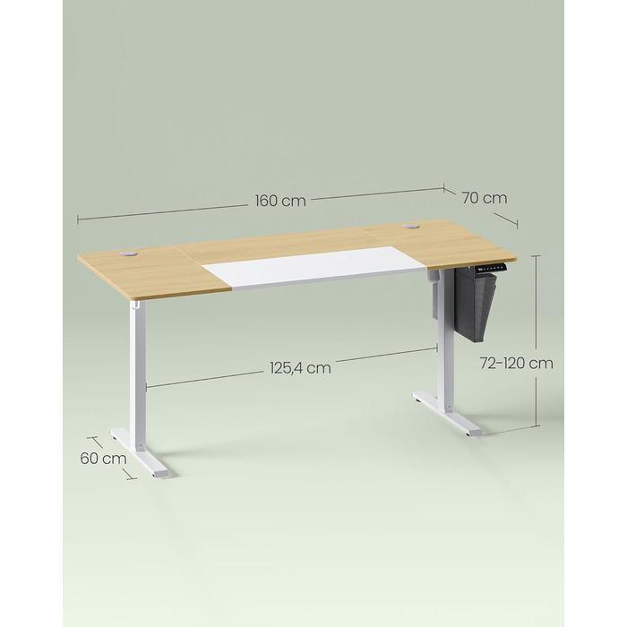 SONGMICS Регульований стіл, електричний, з пам'яттю 4 положень, 160 x 70 см, вінтажний коричневий + матовий білий, LSD026X01