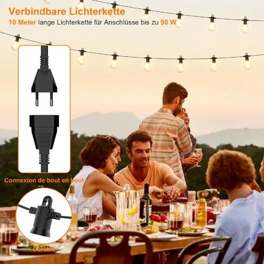 Льо́нтанка Kawaya 10 метрів, LED, для вулиці, 15+1 лампочки, IP65, вологостійка, тепле світло, для балкона, тераси, саду, весілля, заднього двору