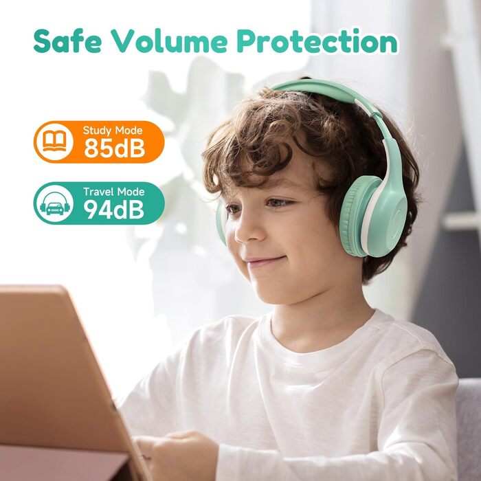 Навушники EarFun Kids Bluetooth, 85/94 дБ, звук HiFi, 40 годин автономної роботи, складні, зелені