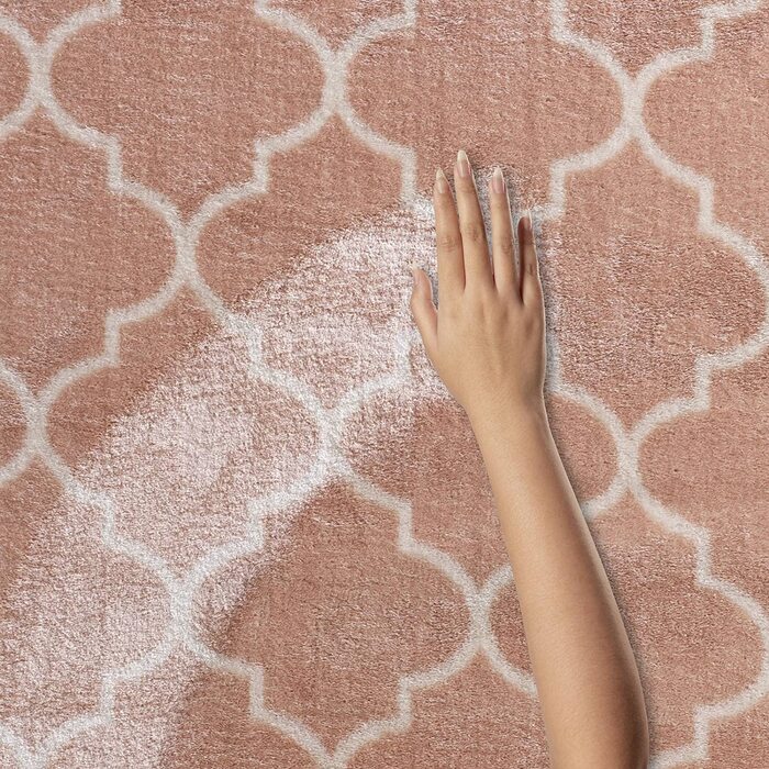 Дизайнерський килим Valetta з коротким ворсом для вітальні в скандинавському стилі бохо, що миється чорно-білий (кремово-рожевий, круглий, 120 см)