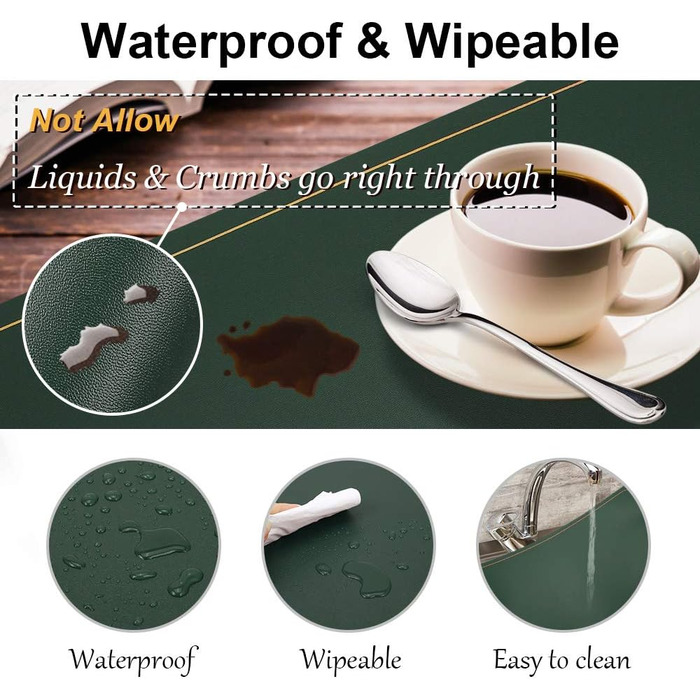 Зелені серветки на стіл, PU-шкіра, набір 6 шт, миючі, водонепроникні, антиковзні, для кухні та святкування