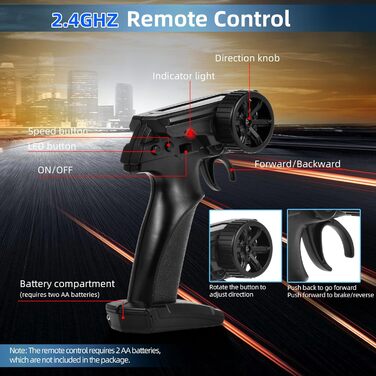 RC Машинка на радіокеруванні Drift Car 1:24, 4WD, 20 км/год, 2.4 GHz, LED, 2 акумулятори, чорна - для дітей