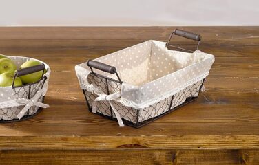 Дротяний кошик 'Pnktchen квадратний, стиль кантрі, тканинна інкрустація, кошик для хліба, декоративний кошик, кошик для ванної кімнати
