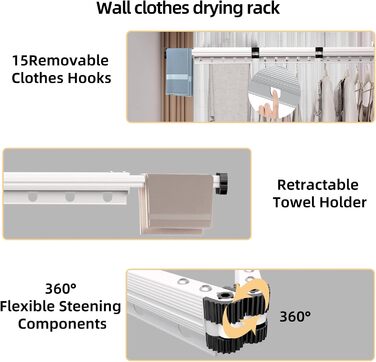 Розсувна сушарка Kelisiting, 3-кратна складна, настінне кріплення, економія місця, міцна, сріблясто-біла
