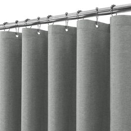 Шторка для душу з льону з металевими кільцями, сіра, 182 x 214 см - Текстильна шторка для ванни, вологостійка, важка