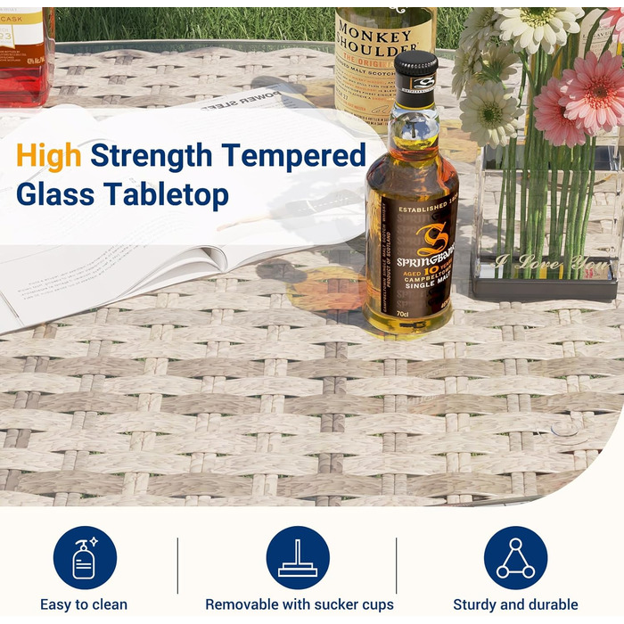 Набір садових меблів UDPATIO Lounge для балкона: стіл та 2 стільці, стійкий до погодних умов, для тераси та саду, поліротанг, 2 особи (кремовий, 3-частинний)