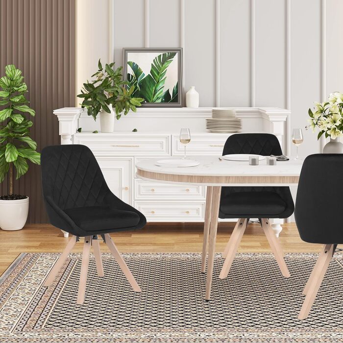 Набір обідніх стільців WOLTU (6 шт.) з м'яким оксамитовим сидінням, дерев'яними ніжками з бука, для кухні, вітальні, їдальні, до 150 кг, чорний колір