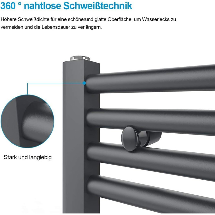 Рушшникосушарка Heilmetz Weiß 50x120 см, 513 Вт, середній підключення, білий | Рушшникосушарка для ванної кімнати