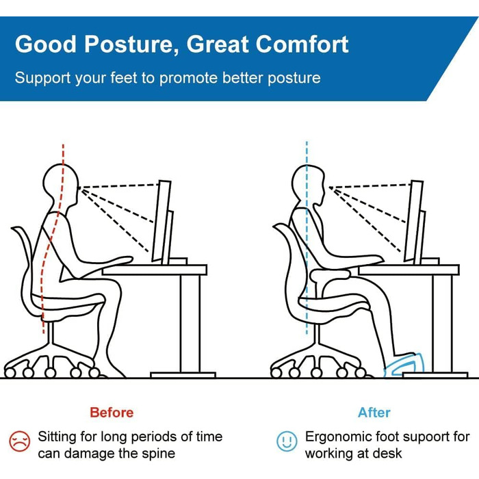 Підставка під ноги StrongTek для столу, дерево, для роботи, 3 положення висоти, ергономічна, антиковзаюча, покращує поставу та кровообіг, до 181 кг, чорна