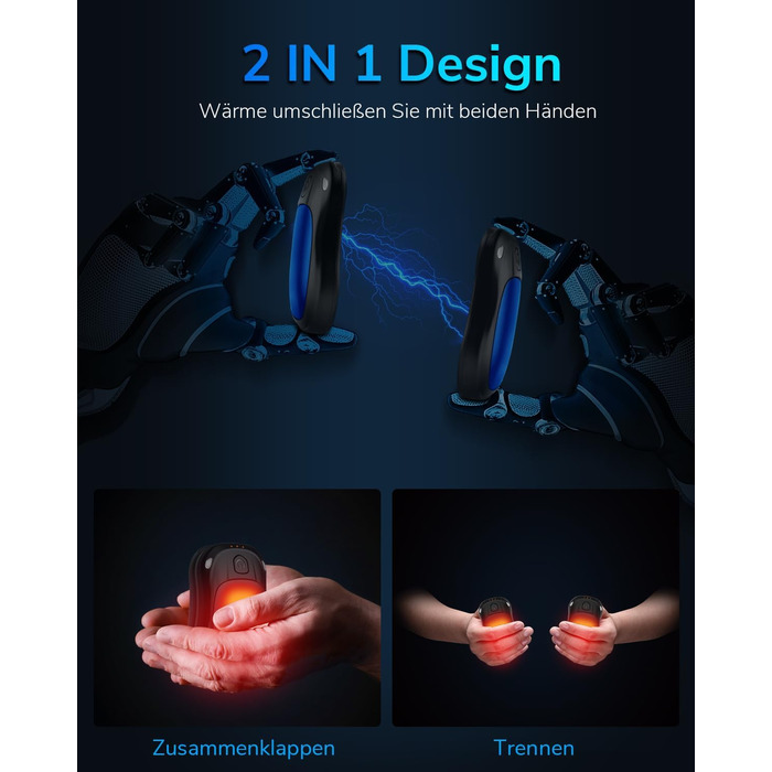 Електричний нагрівач для рук, перезаряджуваний, USB, 2 шт. (блакитний)