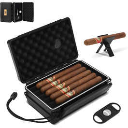 Портативний вологозберегаючий футляр для сигар на 5 сигар (50RG) з ножем, підставкою, гігрометром та зволожувачем, подарунковий набір для поціновувачів сигар (Чорний)