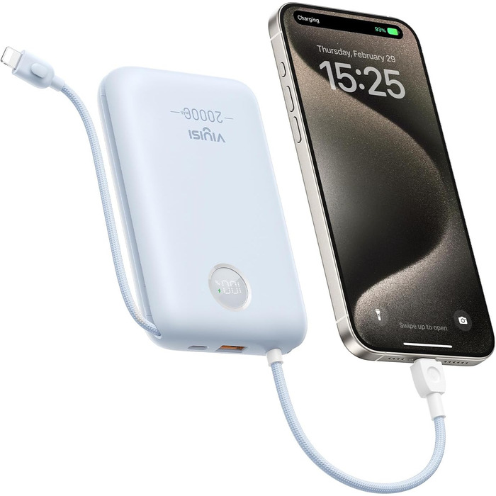 МАг, 30 Вт PD, кабель USB-C та Lightning, LED-дисплей, для iPhone, iPad, Galaxy (синій), 20000