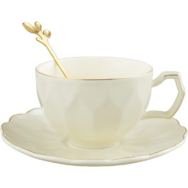 Набір чайних чашок і блюдців fanquare об'ємом 200 мл на 1 людину, керамічна чашка з золотим обідком, порцелянова кавова чашка з ложечкою, темно-зелений (Жовтий)