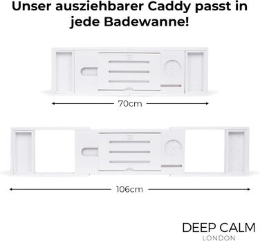 Підставка для ванни Deep Calm з бамбука - регульована, антиковзка, для книг, iPad, телефону, склянки, свічки (біла)